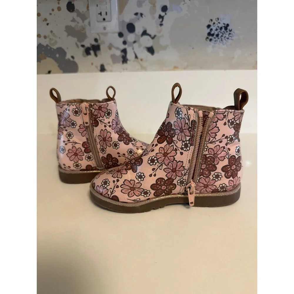 Nordstrom Pink boho floral print toddler chelsea boots